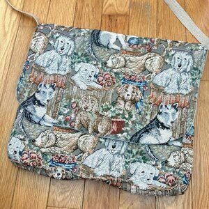 Vintage Handmade Dog Tapestry Large Satchel Crossbody Bag Purse